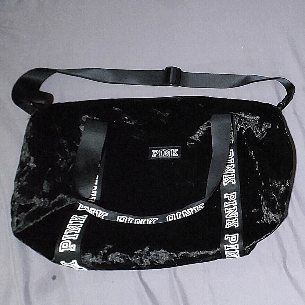 Victoria's Secret PINK Black Velvet Duffel Bag